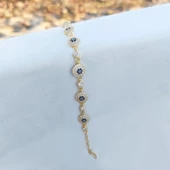 Vaoov 925 Ayar Gümüş Gold Çoklu Nazar Bileklik thumbnail 5