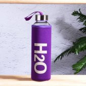 Kılıflı H2O cam matara - su matarası 500 ml suluk mor - 1