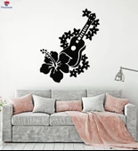 Oturma Odası, Yatak Odası Duvar Sticker Gitar Müzisyen Çiçekler Romantik Şarkı Çıkartmaları - 1