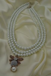 STONEAGE İncili Bayan Kolye Zirkon Taşlı Arı Figürli thumbnail 3