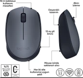 Logitech M170 USB Alıcılı Kablosuz Mouse, Gri - 8