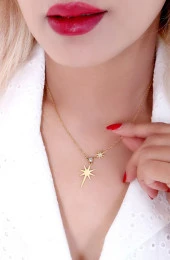 Kadın Altın Kaplama Kuzey Yıldızlı Çelik Kolye Gold Renk thumbnail 3