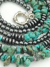 STONEAGE Gerçek Afrika Turkuazı ve Hematit Taşlı Gemici Kilit Şifa Kolyesi thumbnail 1