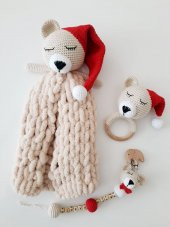 Sevimli Uykucu Ayıcık Yeni Doğan Seti Amigurumi Organik Oyuncak - 1