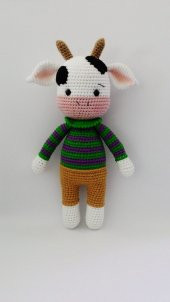 Pembe Suratlı Sevimli İnek Amigurumi Organik Oyuncak - 1
