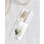 İthal Keten Zeytin Nakışlı Çatal Kaşık Bıçak Kılıfı - 1