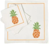 İthal Keten Ananas Nakışlı 4'lü Kumaş Peçete - 1