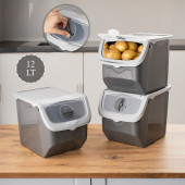 Porsima Coral 3 lü Çok Amaçlı Plastik Patates Soğan Sarımsak Saklama Kutusu 12 Litre - Gri - 2