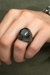 Oval Siyah Taşlı 925 Gümüş Erkek Yüzük thumbnail 1