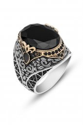 Oval Siyah Taşlı 925 Gümüş Erkek Yüzük thumbnail 2
