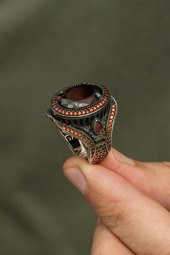 Oval Kırmızı Taşlı 925 Gümüş Erkek Yüzük thumbnail 4