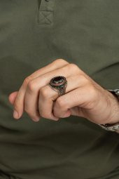 Oval Kırmızı Taşlı 925 Gümüş Erkek Yüzük thumbnail 7