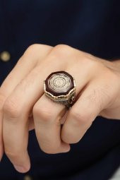 Ayetel Kursi Suresi Hat Yazılı Sıkma Kehribar 925 Gümüş Erkek Yüzük thumbnail 4