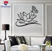 Oturma Odası, Yatak Odası Duvar Sticker Güzel Çiçek Lotus Yaprakları Süsler Kelebek Benzersiz Hediyelik thumbnail 1