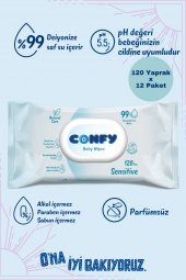 Confy Sensitive Bebeklere Özel Islak Mendil 12x120 - 1140 Yaprak - 1