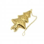 Yılbaşı Ağacı Tasarımlı Gold Paslanmaz Çelik Çay Süzgeci - 1