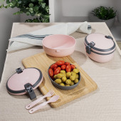 Porsima L-00691 Joy Kendinden Kaşık Çatallı Bölmeli 2 Katlı Beslenme Çantası Saklama Kutusu Pudra - 1