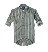 slim fit %100 pamuk kumaş hakim yaka  uzun kol  gömlek-çizgili haki- thumbnail 2