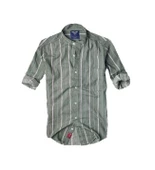 slim fit %100 pamuk kumaş hakim yaka  uzun kol  gömlek-çizgili haki- thumbnail 1