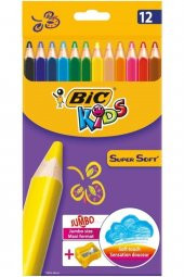Kids Supersoft Yumuşak Kuru Boya Kalemi 12 Renk Jumbo Kalemtraş - 1