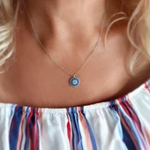 Vaoov 925 Ayar Gümüş Rodyumlu Nazar Kolye thumbnail 2