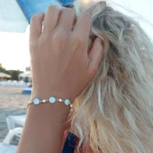 Vaoov 925 Ayar Gümüş Gold Su Yolu Nazar Bileklik thumbnail 3