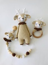 Yeni Doğan Uykucu Geyik Seti Amigurumi Organik Oyuncak - 1