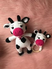 Sevimli İnek Uyku Arkadaşı ve Çıngırak Amigurumi Organik Oyuncak - 1