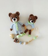 Pijamalı Ayıcık Yeni Doğan Takım Seti Amigurumi Organik Oyuncak - 1