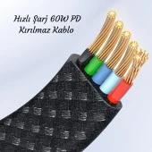Cosmostech 4 In 1 Pd USB Şarj Data Kablosu 60W 3A Hızlı Şarj ve 480MB/S iPhone USB Type C ve Xiaomi Samsung Huawei Uyumlu - 7