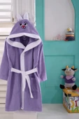 KIDS & BEYBİ çocuk pamuk kapşonlu bornozu 8-9 yaş lila - 1