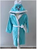 KIDS & BEYBİ çocuk pamuk kapşonlu bornozu 8-9 yaş turkuaz - 2