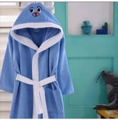 KIDS & BEYBİ çocuk pamuk kapşonlu bornozu 8-9 yaş mavi - 1