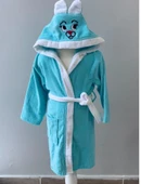 KIDS & BEYBİ çocuk pamuk kapşonlu bornozu 6-7 yaş turkuaz - 1