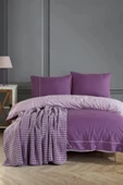 ecosse stylish çift kişilik nevresim takımı  battaniye seti mor - 1