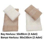 Polo Life 4 Parça Bamboo Hamam Seti (Büyük Boy), Banyo Havlu Takımı-Krem Sütlü Kahve - 2