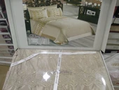 altın kelebek çift kişilik pike takımı ebru capiçino SANDIK HEDİYELİ - 1