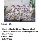 Mandaş Süngerli Salıncak Minder Seti (Duck Kumaş)-2 KİŞİLİK-İngiliz Gülü - 3