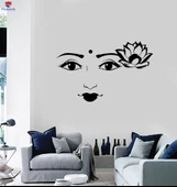 Oturma Odası, Yatak Odası Duvar Sticker Güzel Hintli Kadın Yüz Kız Lotus Çiçeği Dekor Çıkartmaları thumbnail 1