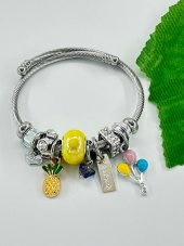 Charm Sarı Taşlı Ananas Balon Çelik Bileklik - 1
