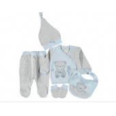 Ekose ayı nakışlı 5 li zıbın seti - 1