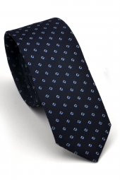 Mavi Desenli Lacivert Dokuma Kumaş Mendilli Slim Fit Kravat // SDK230902 thumbnail 1