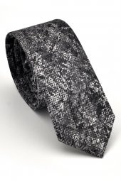 Gri Füme Siyah Karışık Desenli Dokuma Kumaş Mendilli Slim Fit Kravat // SDK230905 thumbnail 1