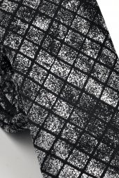 Gri Siyah Küp Desenli Dokuma Kumaş Mendilli Slim Fit Kravat // SDK230910 - 3