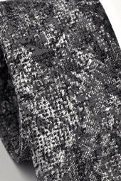 Gri Füme Siyah Karışık Desenli Dokuma Kumaş Mendilli Slim Fit Kravat // SDK230905 thumbnail 3