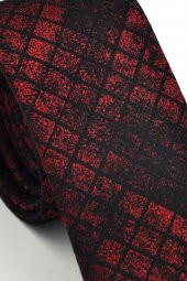 Bordo Siyah Küp Desenli Dokuma Kumaş Mendilli Slim Fit Kravat // SDK230908 thumbnail 3