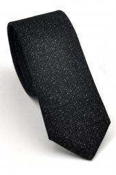 Füme Kırcıl Desenli Siyah Dokuma Kumaş Mendilli Slim Fit Kravat // SDK230916 - 1