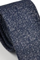Füme Gri Kırcıl Desenli Lacivert Dokuma Kumaş Mendilli Slim Fit Kravat // SDK230917 thumbnail 3