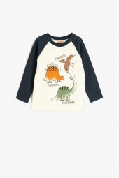 Koton Erkek Bebek Dinozorlu Sweatshirt Bisiklet Yaka Uzun Kollu Pamuklu - 1