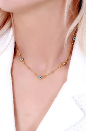Kadın Altın Kaplama Dorika Toplu 60 cm Çelik Kolye Gold Renk - 3